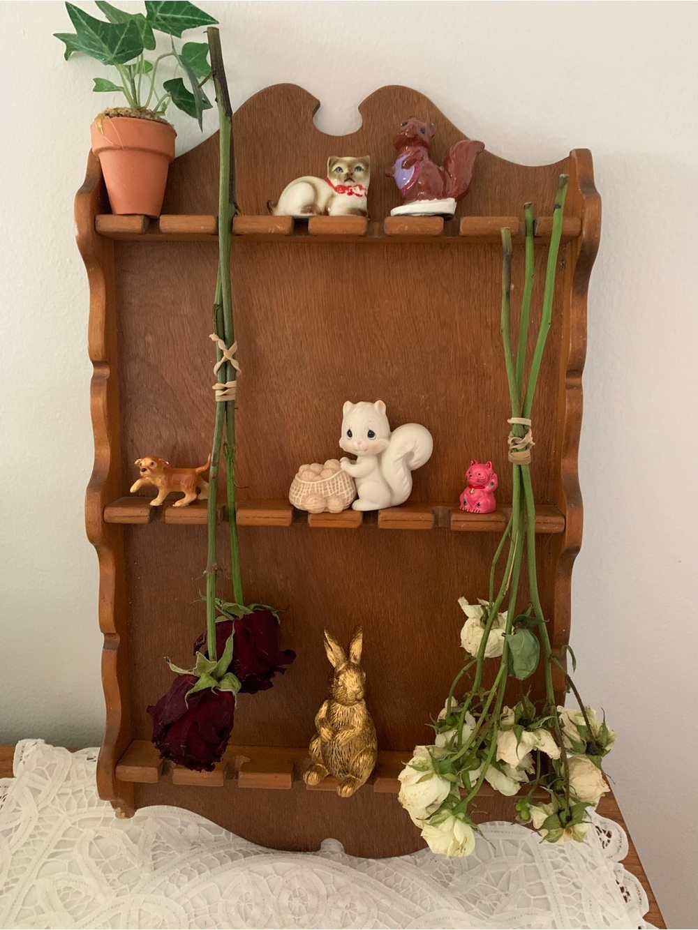Vintage Wooden Spoon Rack Jewelry Rack 18 Slots Cottagecore Grannycore